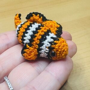 HANDMADE Crochet Tiny Amigurumi Clown Fish in Orange/White/Black